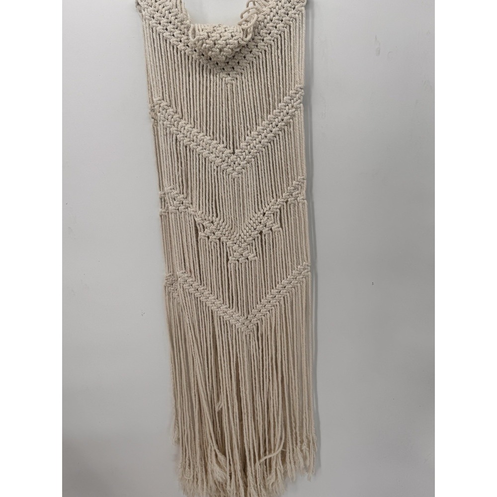 Handmade Macrame Table Runner Cream Boho Fringe Farmhouse Wedding Cottagecore